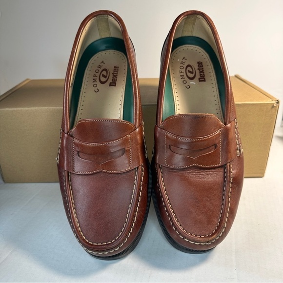 DEXTER Comfort Penny Loafer Shoe Brown With Contrasting Stitching Size 10WW - Picture 2 of 10
